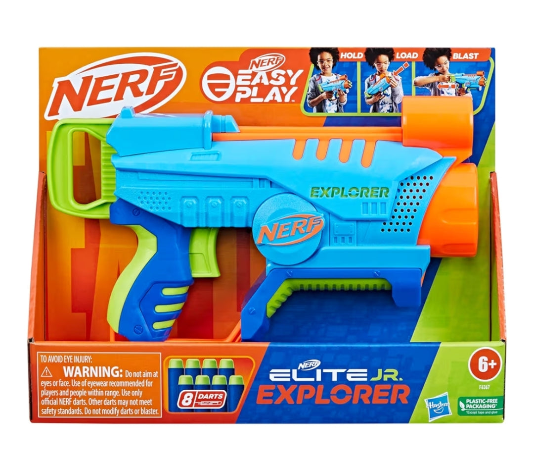 NERF Elite Junior Explorer Easy-Play Toy Foam Blaster w/ 8 Darts - Kids Outdoor Games
