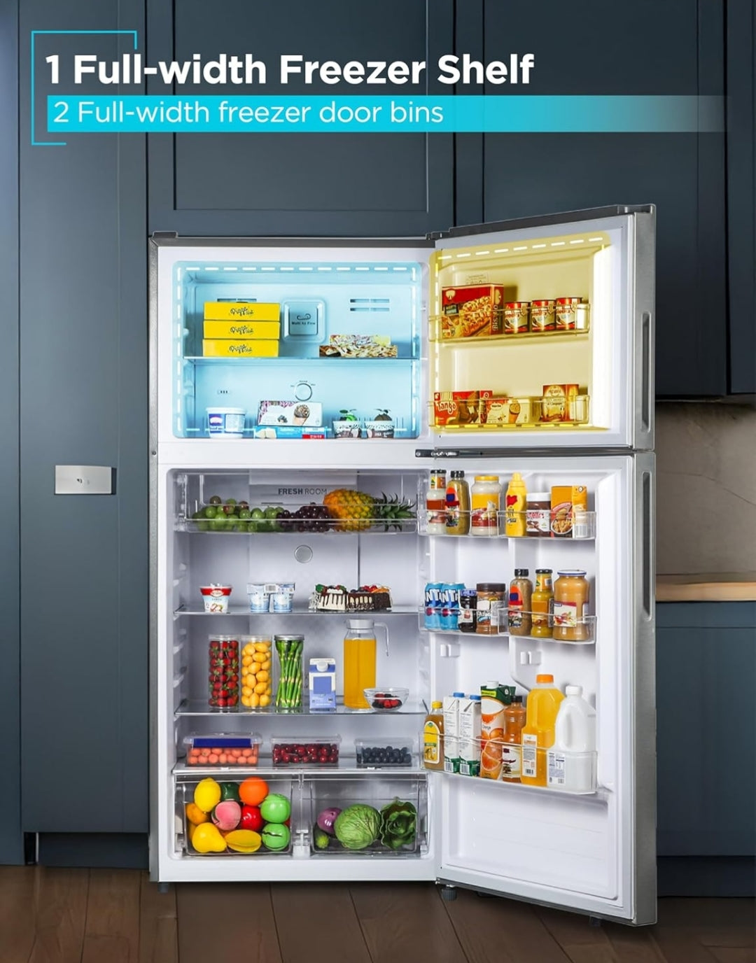 BLACK+DECKER 16.4 Cu. Ft. Yskas met Bo-vrieskas, 2-Deur Yskas met Bo-vrieskas en Aparte Temperatuurkontroles, Outomatiese Ontdooiing, Volgrootte, BR1640KS, Roesvrye Staal Voorkoms