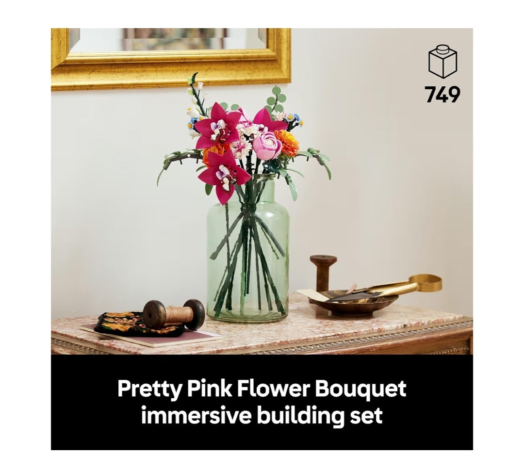 LEGO Botanicals Pretty Pink Flower Bouquet Building Set for Adults - Artificial Flowers for Decor