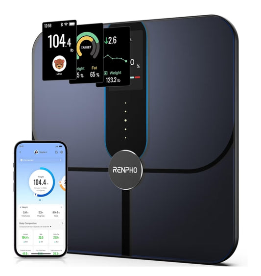 Smart Scale for Body Weight Fat w/ Color Display, Wi-Fi & Bluetooth Fitness Equipment for BMI Muscle Mass Composition, Rechargeable