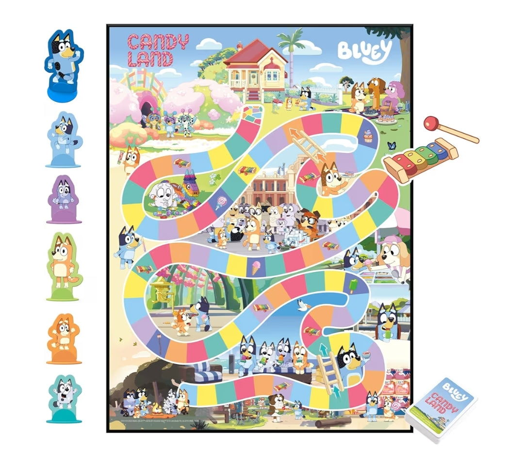 Hasbro Gaming Candy Land Bluey Edition Board Game - Play as Dad, Mum, Bluey, Bingo, Muffin, or Socks