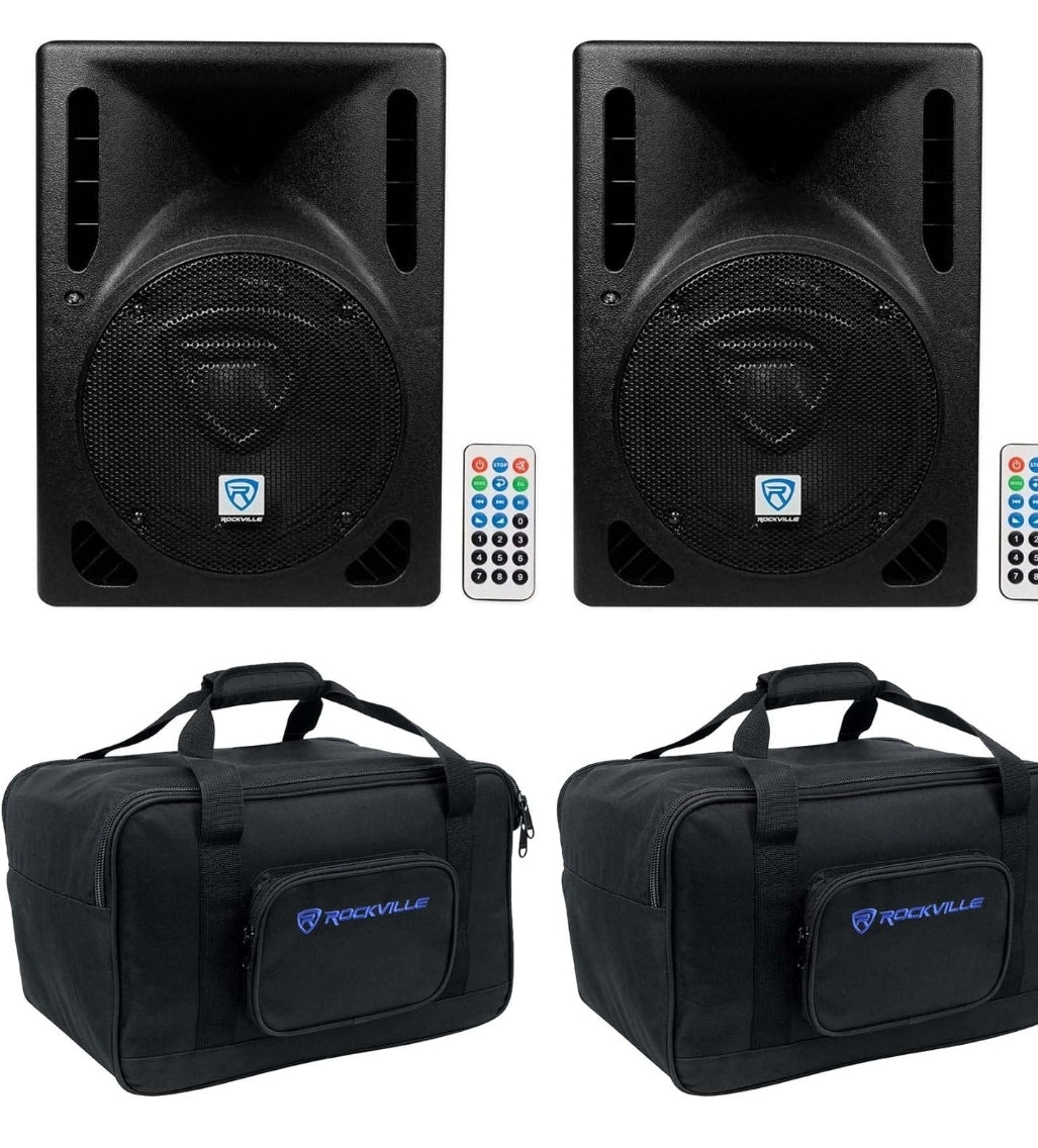 Rockville (2) RPG8BT 8" Bluetooth 800w DJ PA Speakers+Bags BUNDLE