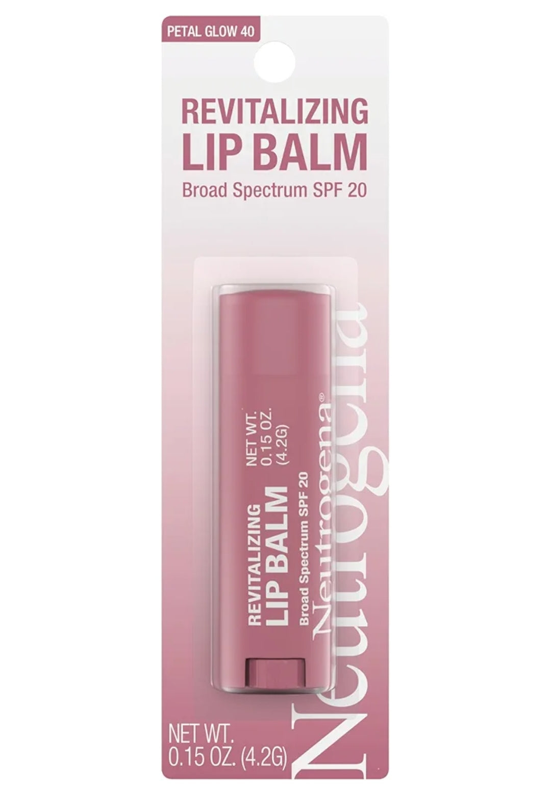 Neutrogena Revitalizing Getinte Lipbalsem Breëspektrum SPF 20 Sonskerm Lipbalsem met 'n Deurskynende Tint vir Sagter Deurskynende Petal-Glow 40, (.15 oz)