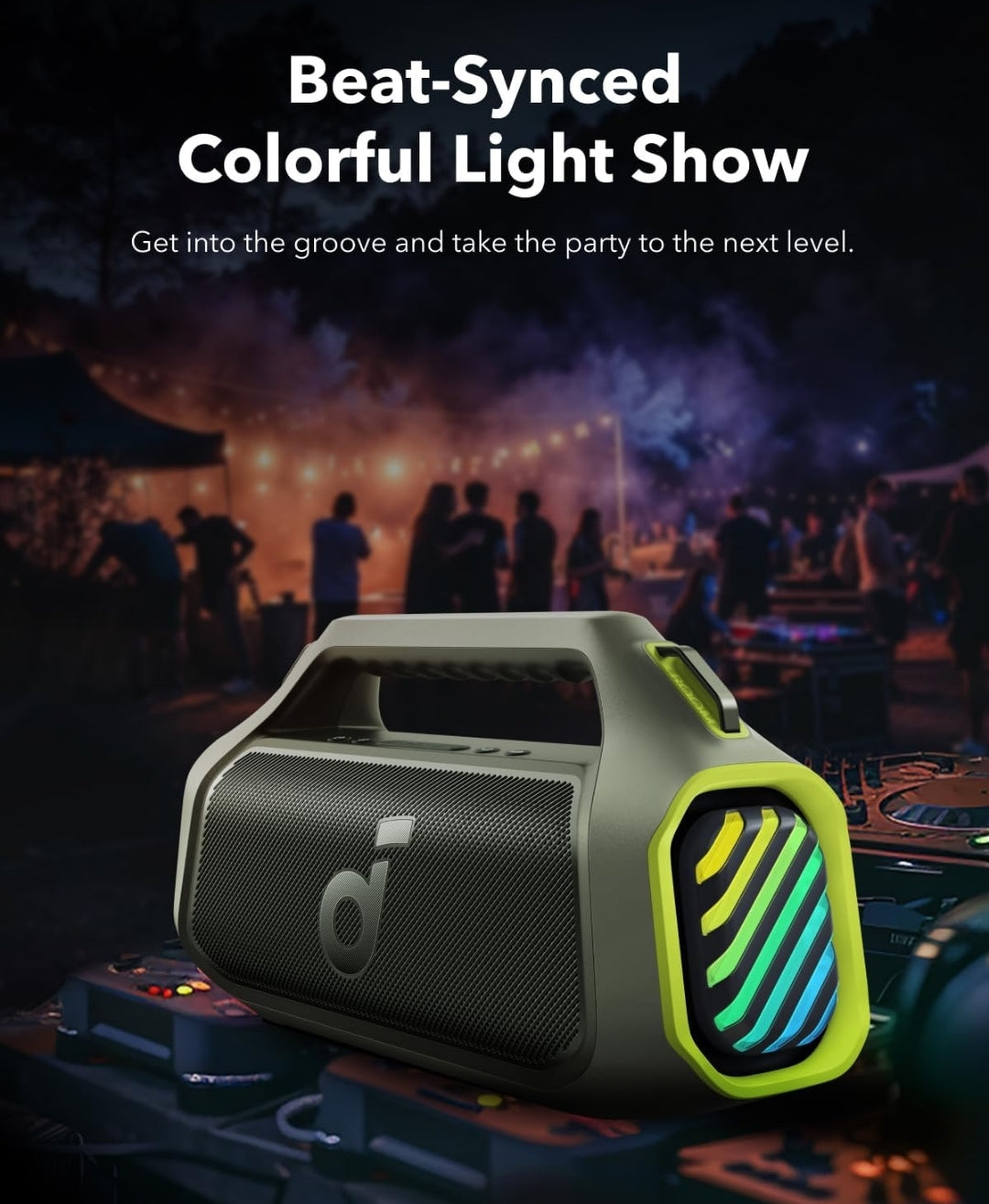 Soundcore Boom 2 Plus By Anker, Outdoor Speaker, 140W, 2+2 Channel, BassUp 2.0, 20H Playtime, Fast Charge, IPX7 Waterproof, RGB Lights, Power Bank, Bluetooth 5.3, Portable for Outdoors, Camping, Beach