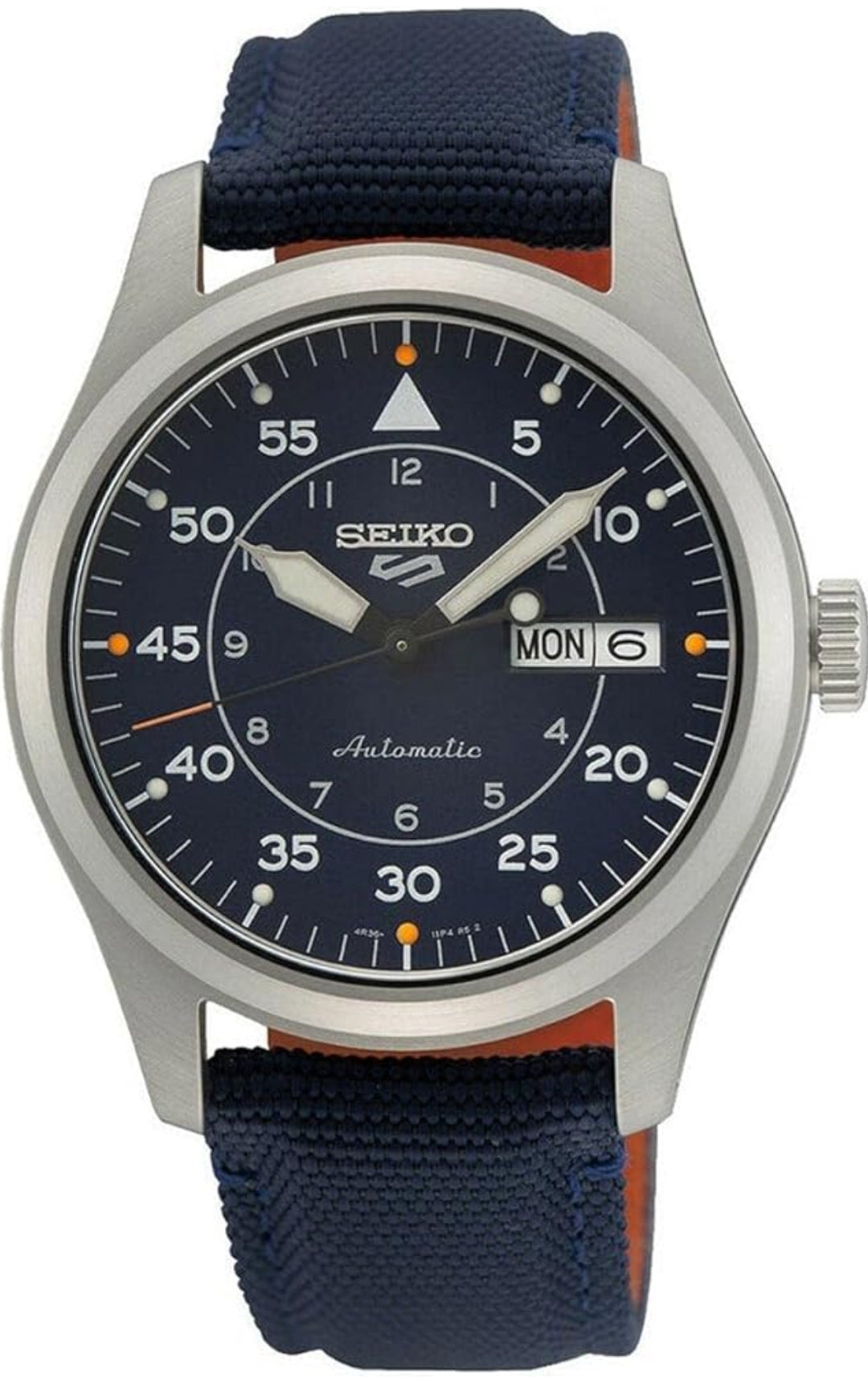 SEIKO Horlosie Outomaties met Handopwen-beweging, Blou Wysplaat, Vlekvrye Staal Kas, Blou Nylon Band, 100m Waterbestand