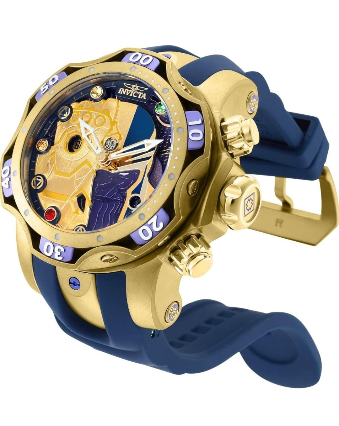 Invicta Marvel Thanos Men's 52.5mm Stainless Steel and Silicone Gold dial Quartz Watch
