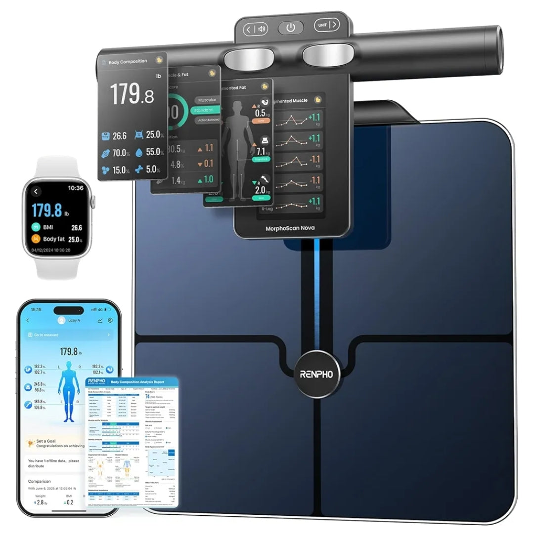 Bundle 8-Electrode Body Composition Scale with BMI and Body Bluetooth Smart Tape Measure with Lock Hook & Retractable Function
