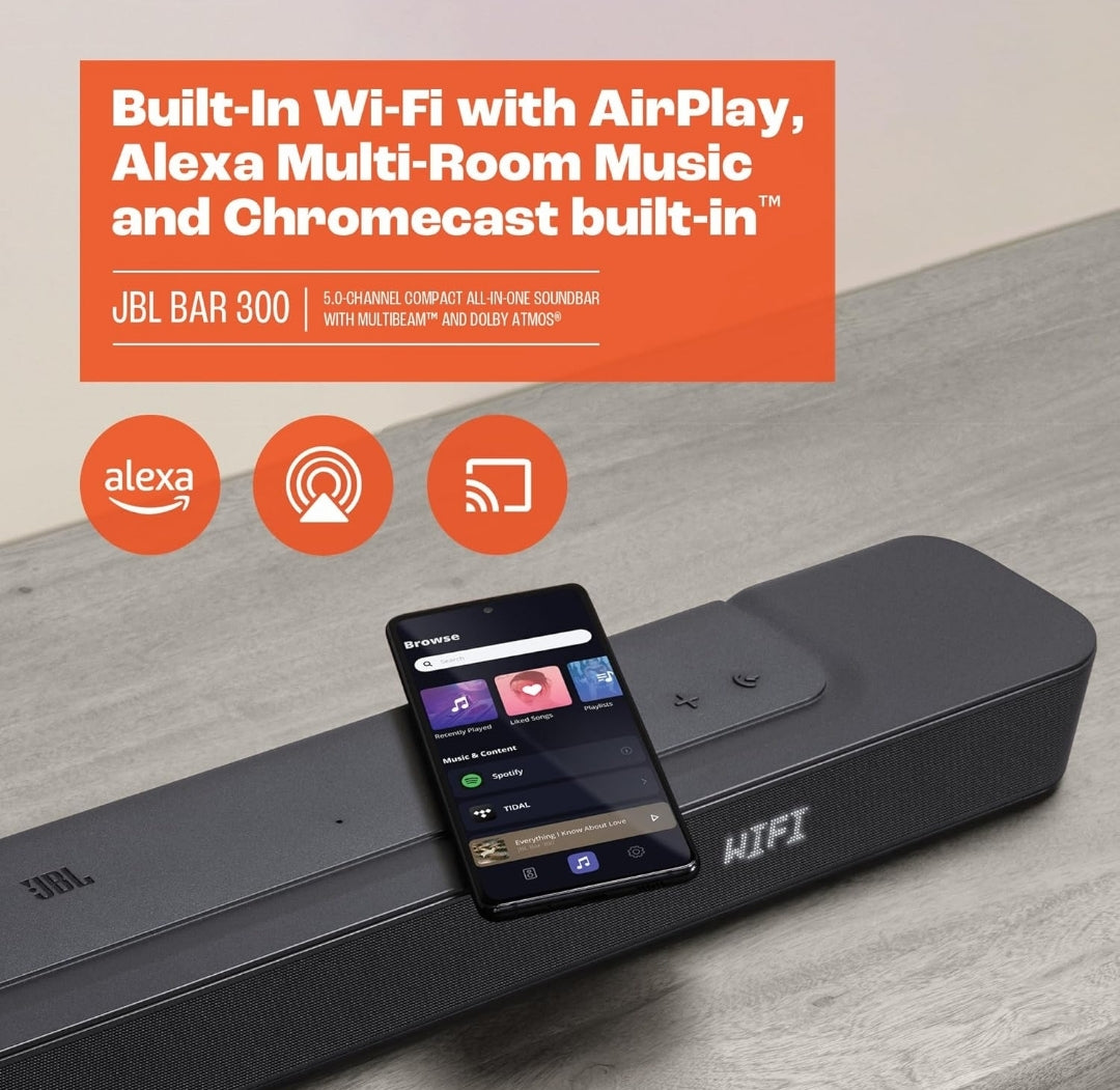 JBL Bar 300: 5.0-Channel Compact All-in-one soundbar with MultiBeam™ - Black