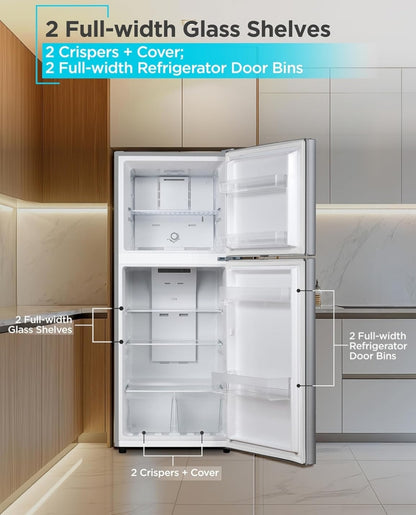 BLACK+DECKER 12.1 Cu. Ft. Ys-op-vrieskas Yskas met Vriesskas, 2-Deur Yskas met Ys-op-vrieskas en Verstelbare Temperatuurbeheer, ENERGY STAR, BR1210HS, Vlekvrye Staal Voorkoms