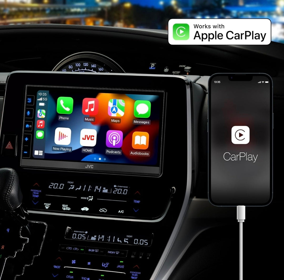 JVC KW-M788BH Apple CarPlay Android Auto Digitale Mediaspeler, Dubbel Din, 6.8 Duim LCD Raakskerm, AM/FM, HD Radio, Bluetooth, MP3-speler, USB-poort, iDatalink Maestro, SiriusXM, Motorradio