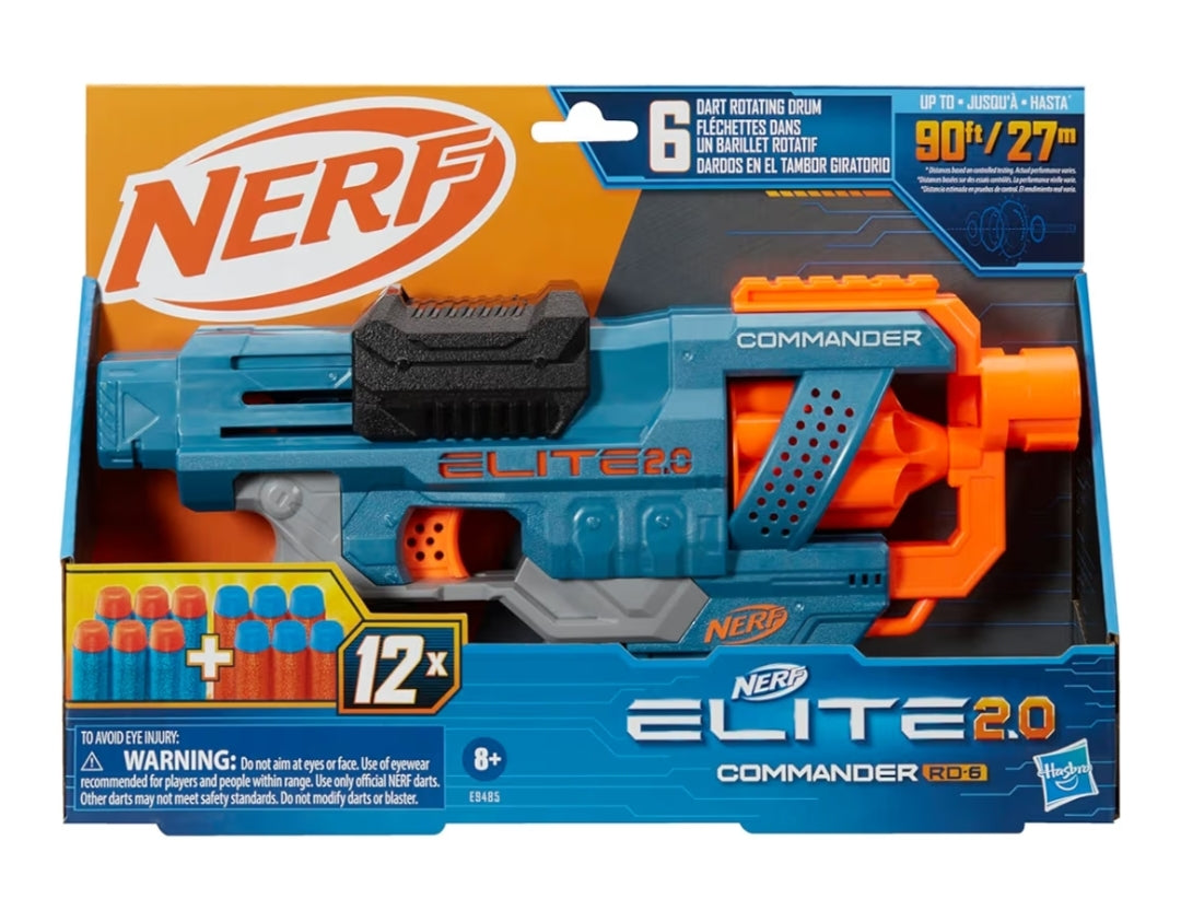 NERF Elite 2.0 Commander RD-6 Dart Blaster w/ 12 Darts - 6-Dart Rotating Drum - Outdoor Toys ( Ages 8 and Up)