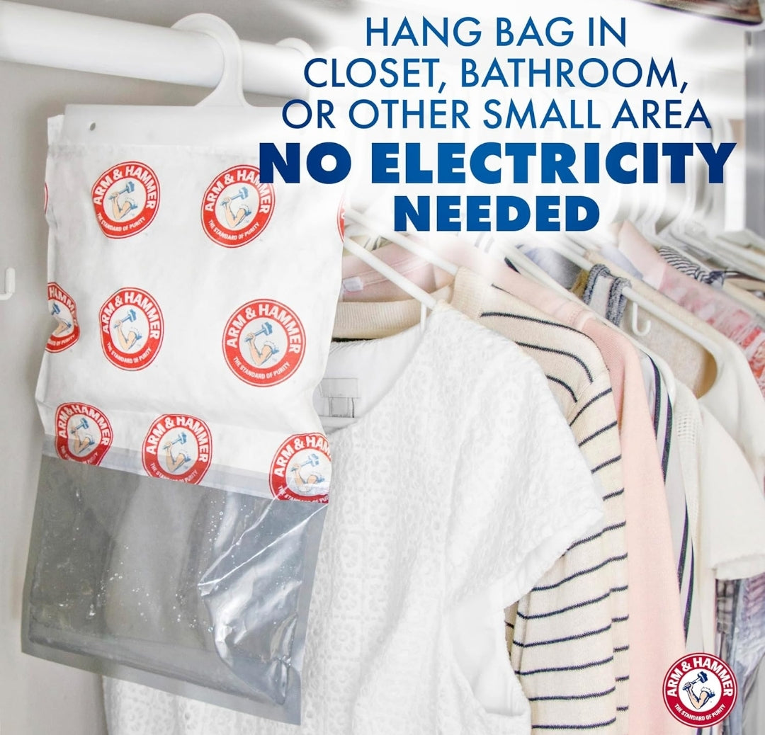 Arm & Hammer Hanging Moisture Absorber and Odor Eliminator, 16.1 oz., 6 Pack, Fragrance Free, Moisture Absorbers for Closet and Small Rooms, Long-Lasting Freshness