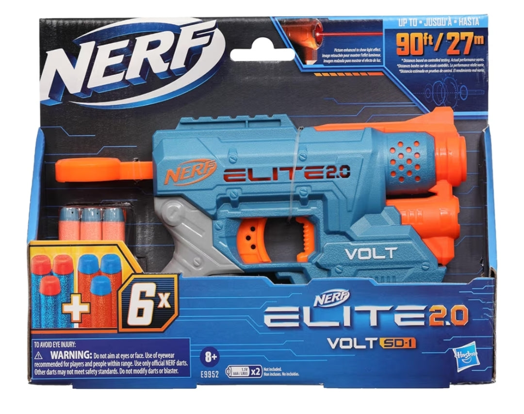 Nerf Elite 2.0 Volt SD-1 Blaster, 6 Official Nerf Darts, 2 Tactical Rails to Customize for Battle for Kids Ages 8 and Up