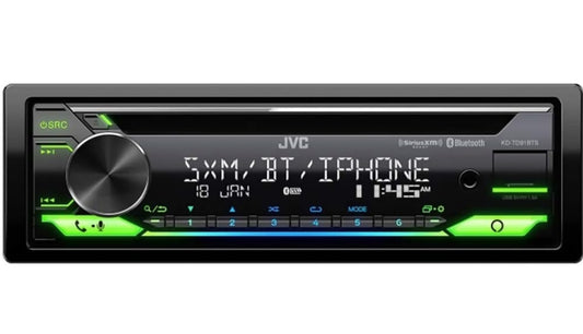 JVC KD-TD91BTS Bluetooth-motorstereontvanger met USB-poort – 2-reël LCD-skerm, AM/FM-radio – CD- en MP3-speler – Amazon Alexa-geaktiveer – Enkel-DIN – 13-band EQ (Swart)