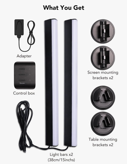 Govee RGBIC Light Bars, 15 Inches WiFi TV Backlight Suitable for 45-70 inch TVs, Smart Light Bars with Multiple Placement Options, Work with Alexa and Google Assistant, Black