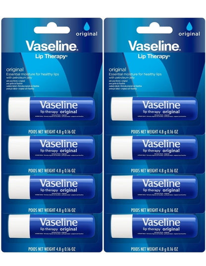 Vaseline Lip Therapy Original 8-Pack – Moisturizing Lip Balm for Very Dry Lips, 0.16 Oz Ea
