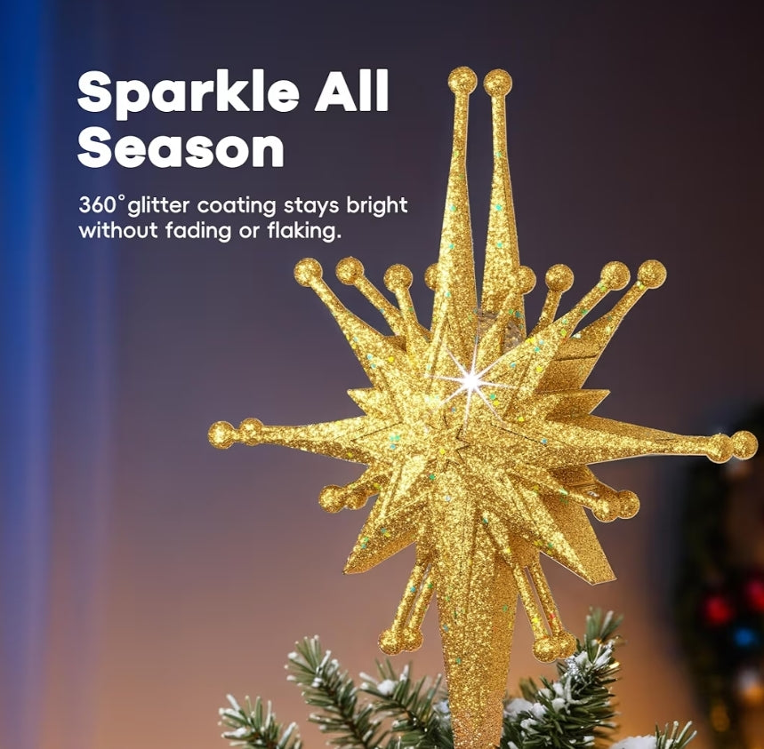 Christmas Tree Topper Projector Light w/ Rotating Bright LED & Wide Coverage, Universal Fit for Any Height Tree Decorations - (Starlight Gold)