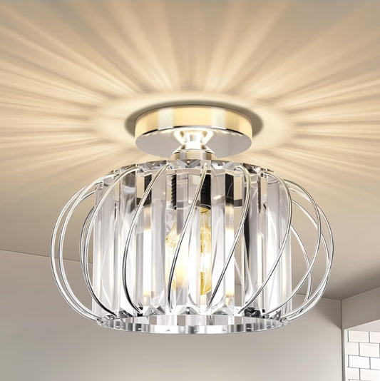 Crystal Semi Flush Mount Ceiling Light - Chandelier Light Fixtures Modern - Chrome