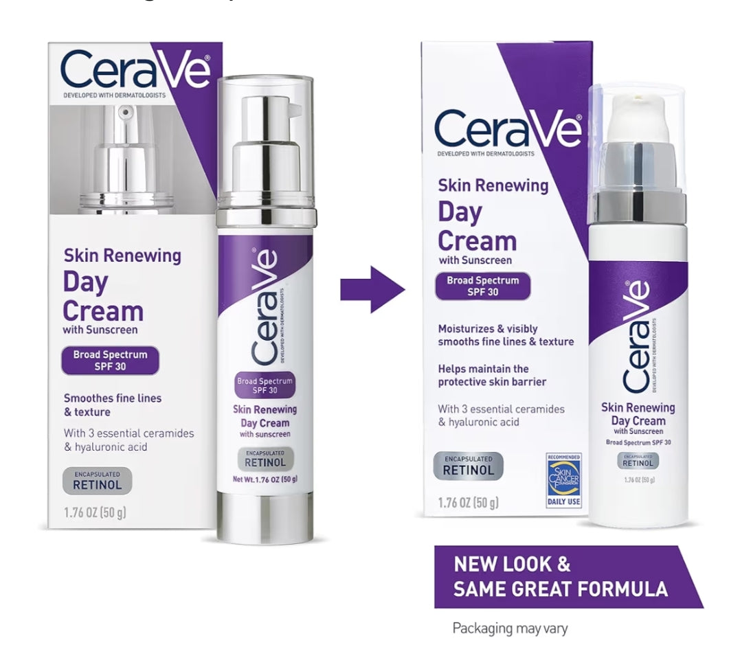 CeraVe Anti-Veroudering Gesigroom SPF 30, Anti-Rimpel Retinol Room met Hialuroonsuur en Seramiede (1.76 oz)