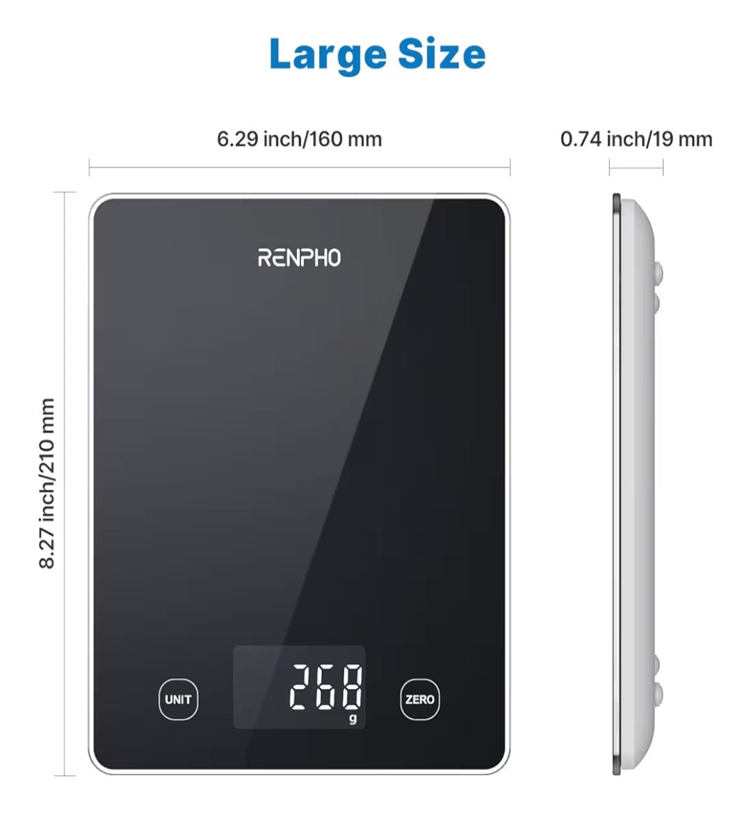 Smart Food Weight Scale w/ Nutritional Calculator, Gram Scale for Weight Loss Cooking Baking Keto Macro Diet - Black Glass