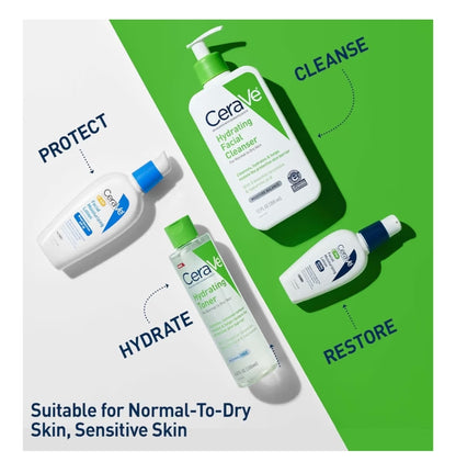 CeraVe Hidraterende Tonikum vir Gesig Nie-Alkoholies met Hialuronzuur, Niasienamied en Seramiede vir Sensitiewe Droë Vel, Reukloos (6.8 Fl Oz)