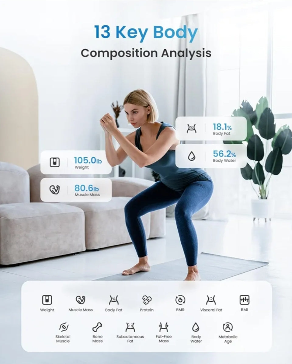 Smart Scale BMI Weighing Bluetooth Body Composition Monitor Health Analyzer w/ Smartphone App