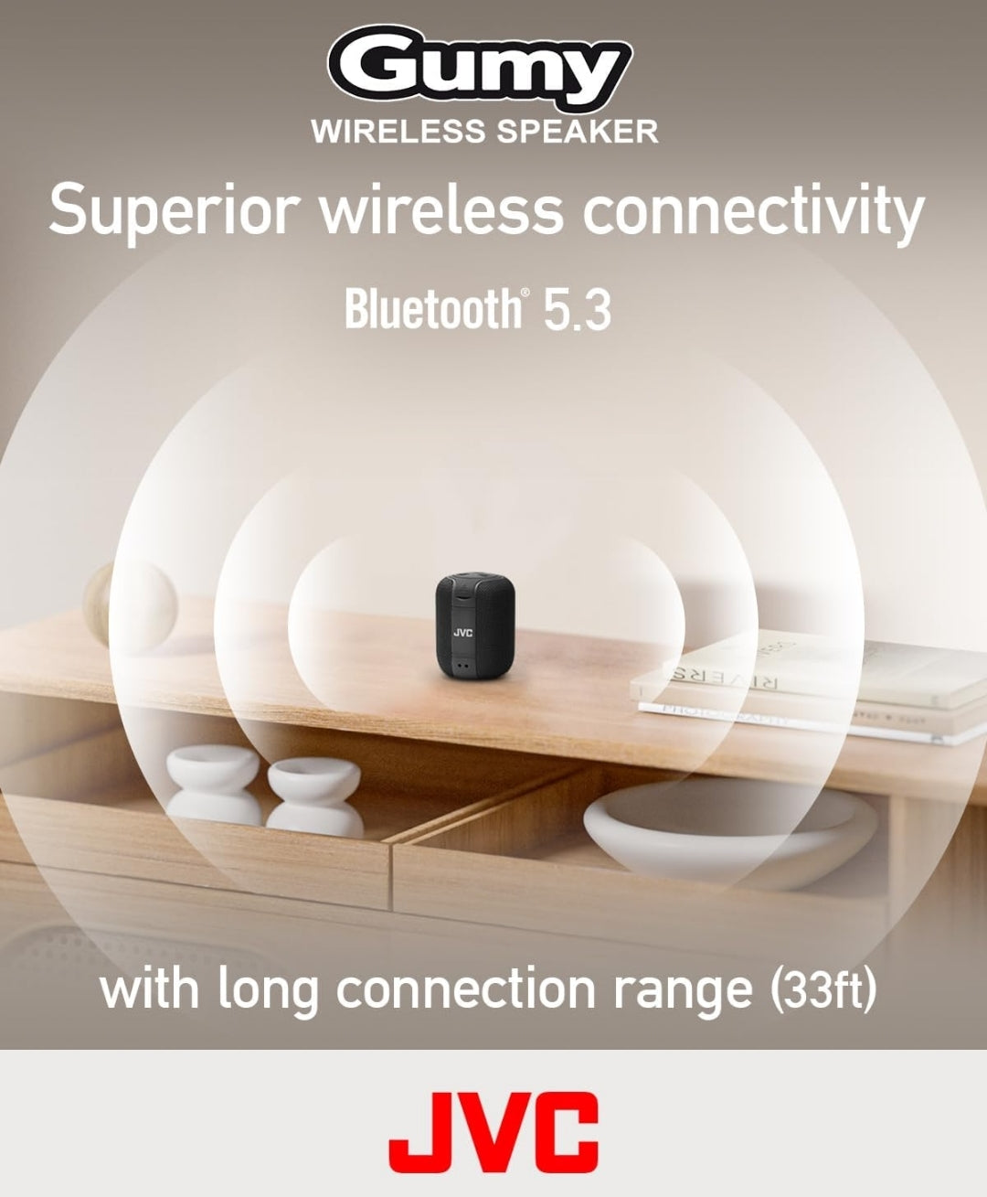 JVC Draagbare Gumy Koordlose Luidspreker met Omringklank, Bluetooth 5.3, Liggewig, TWS-vermoë, USB-C, tot 15-uur Batterylewe - SPSG1BTA (Blou)