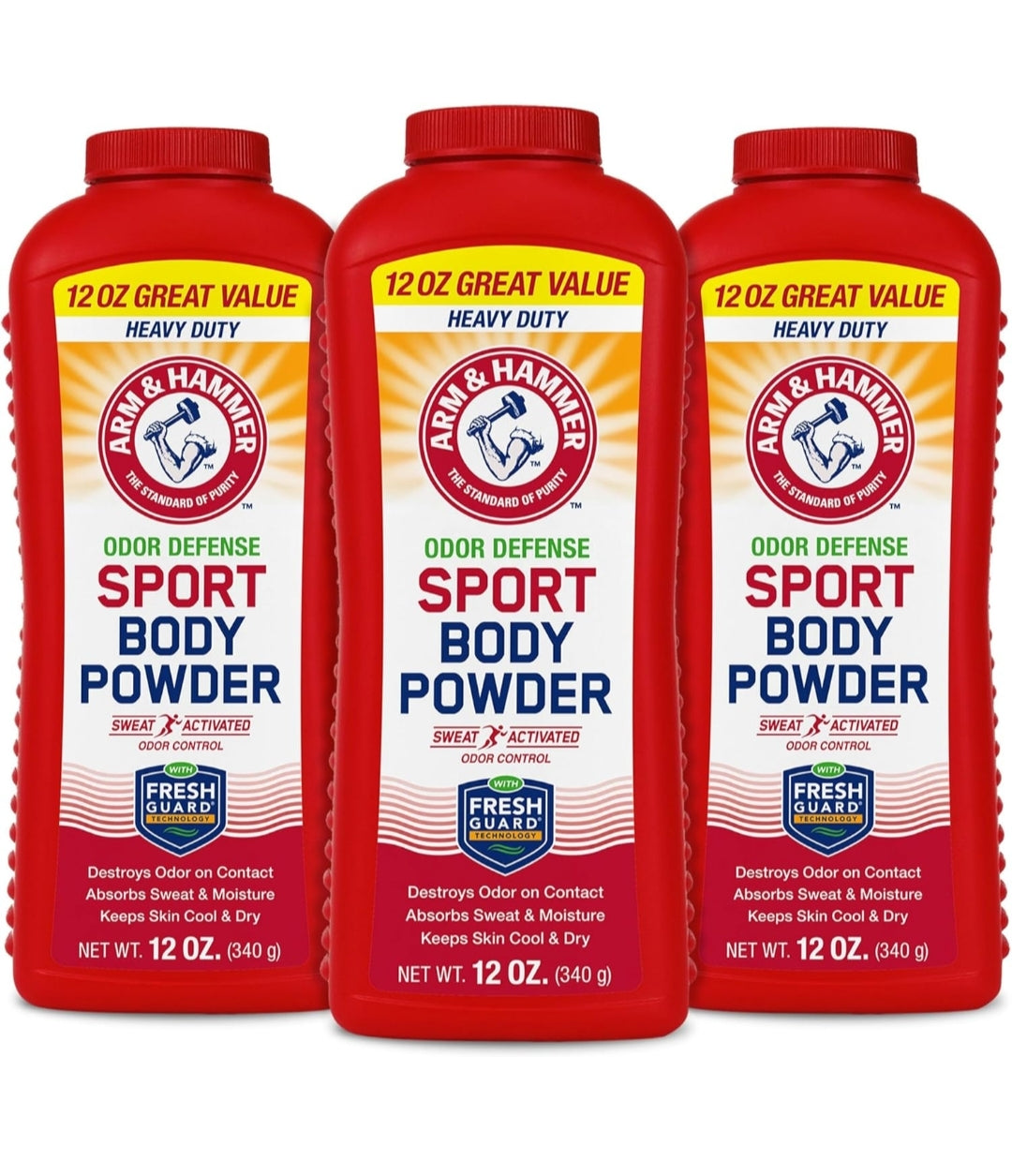 Arm & Hammer Sport Body Powder Talc Free, Aluminum Free Odor Defense w/ Baking Soda (3 Pack)