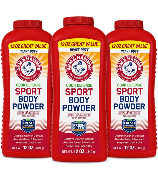 Arm & Hammer Sport Liggaamspoeier Talkvry, Aluminiumvrye Reukweer met Bakpoeier (3 Pak)