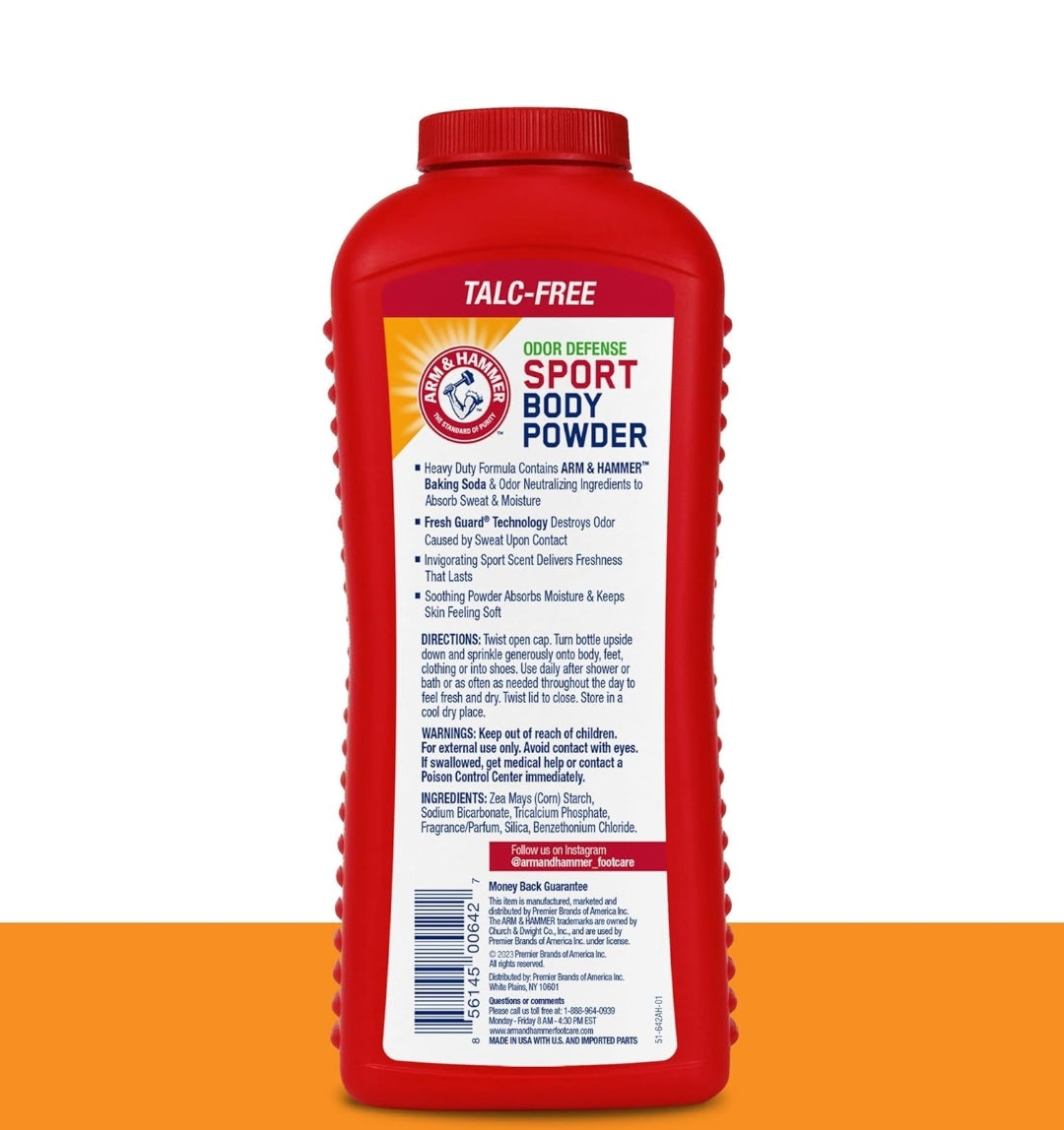 Arm & Hammer Sport Body Powder Talc Free, Aluminum Free Odor Defense w/ Baking Soda (3 Pack)