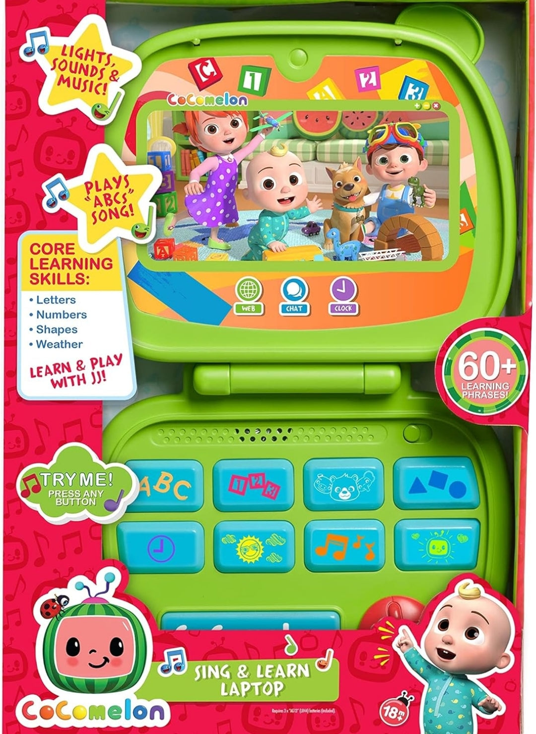 CoComelon Sing and Learn Laptop Toy for Kids, Lights, Sounds, and Music Encourages Letter, Number, Shape, and Animal Recognition, Officially Licensed Kids Toys for Ages 18 Month by Just Play
