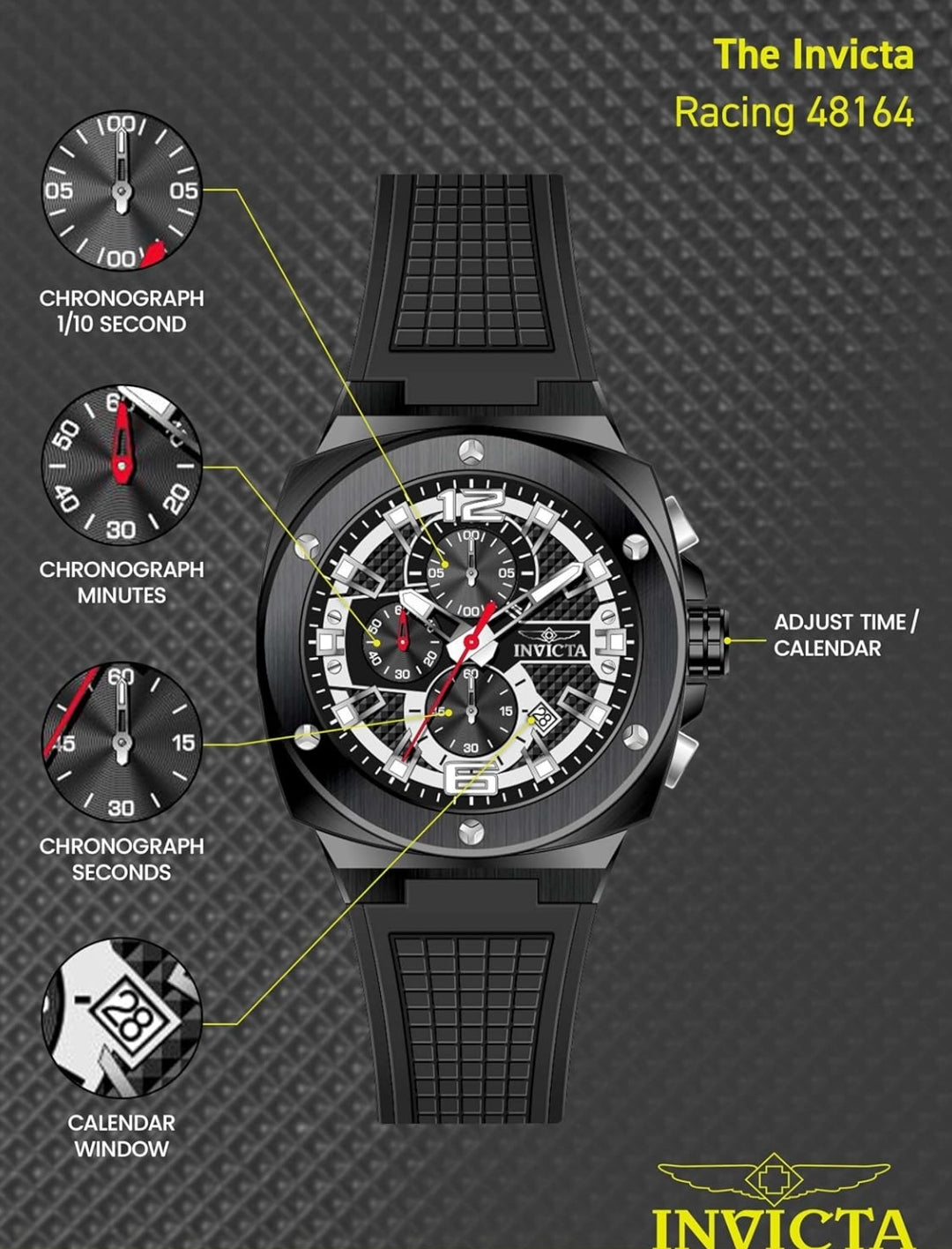 INVICTA Racing Men 47mm Stainless Steel Black + Steel Black dial VD57 Quartz