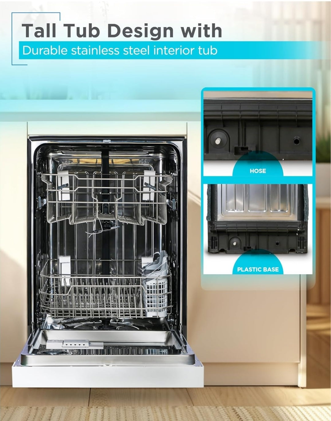 BLACK+DECKER 24" Ingeboude Skottelgoedwasser, 12-Plekkestel Kapasiteit met Vlekvrye Staal Bad, Skottelgoedwasser met 6 Wasprogramme, Lae Geraas, ENERGY STAR Gesertifiseer, BDW200MW, Wit