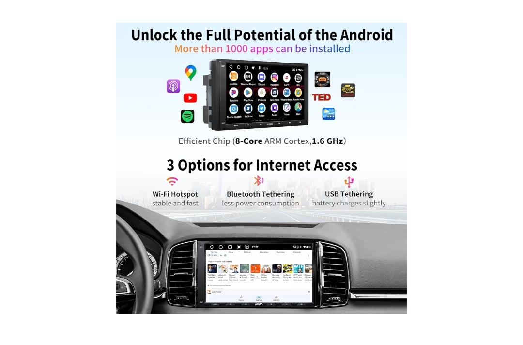 Dubbel-DIN 7" Raakskerm In-dash Navigasie Kar Stereo, CarPlay, Android Auto, Mirrorlink, GPS Spoorsnyer, WiFi/BT/USB Tethering, HD LRV