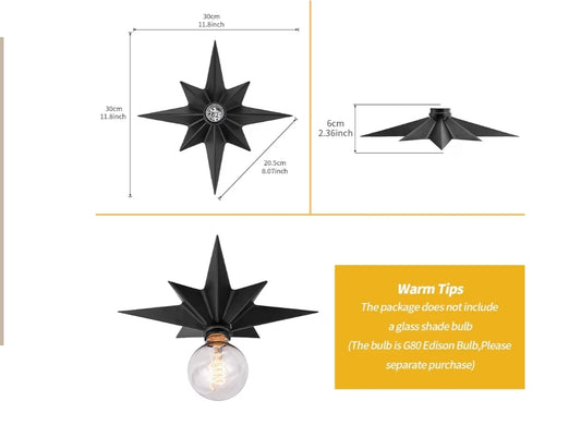 STAR LIGHT Kombinasie van aantreklike vroeër-dae-styl met moderne industriële sjarme, plafonlig wat gelyk lê met die plafon - UNIEKE STER (2PK)