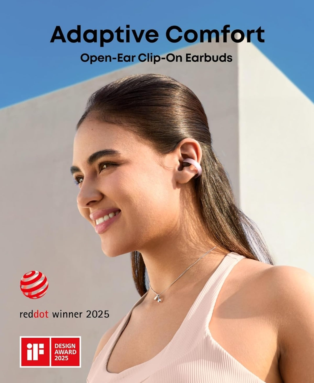 Soundcore AeroClip by Anker, Open-Ear Earbuds, Clip-On Headphones, Adaptive Comfort, Clear Calls with 4 Mics and AI, Stable Fit, 12mm Drivers for Powerful Bass, Hi-Res, Open-Ring Design