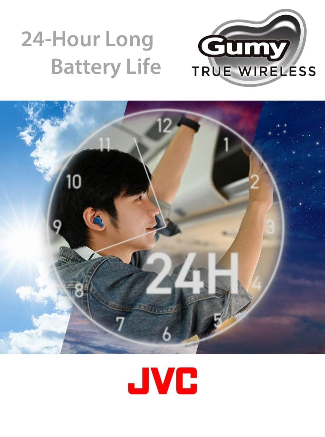 JVC Gumy True Wireless Earbuds, Bluetooth 5.3, Charging Case, 24-Hour Playback, IPX4 Water Resistant, Comfortable Secure Fit with XS/S/M/L Earpieces, Built-in Mic for Calls, iPhone/Android/PC - HAA7T2