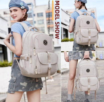 College Backpack, Travel Laptop Backpacks, Large Kids School Bag for Teens Girls Boys Students Bookbag Fit for 15.6 Inch Computer Waterproof Business Work Back Pack for Women Men Daypack Beige