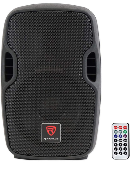 Pak: (2) Rockville BPA8 8" 300W Luidsprekers m/Bluetooth + (1) Mackie Mix5 Menger + (2) RCXMB20B 20' XLR-TRS Kabels REAN