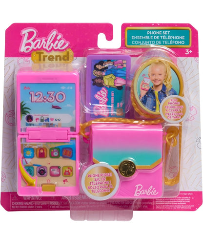 Barbie Trend Lights and Sounds Phone Set, 4-Pieces, Interactive Toy Phone, Toy Purse, Dress Up and Pretend Play, Kids Toys for Ages 3 Up by Just Play