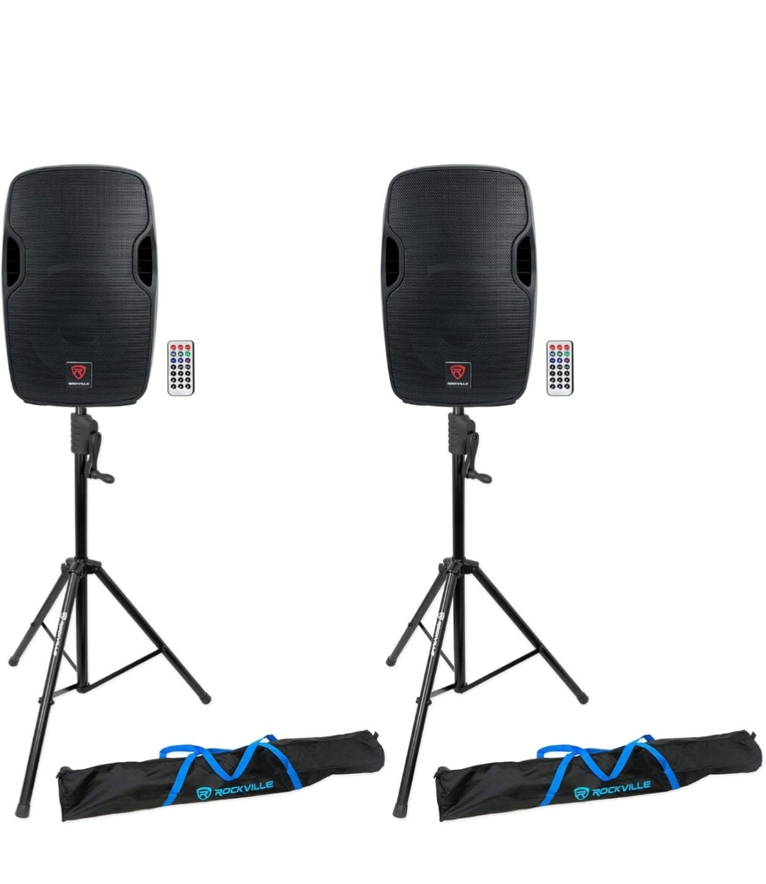 Rockville (2) BPA12 12" Powered 600 Watt DJ PA Speakers + Crank-Up Speaker Stands (Black)