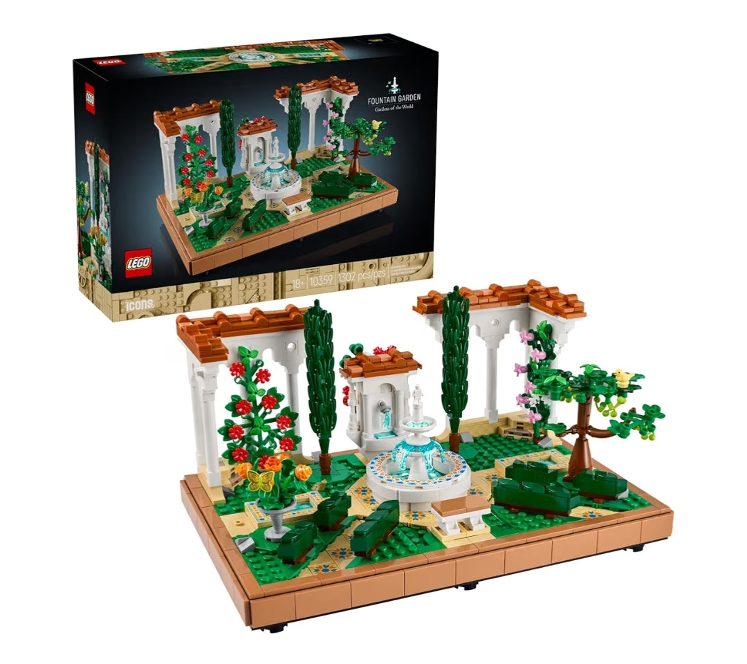LEGO Icons Fonteintuin Boustel - Selfdoenstel vir Volwassenes, Ouderdomme 18+ - Miniatuur Handwerkboublokke met Sipresse en Wingerdstokke