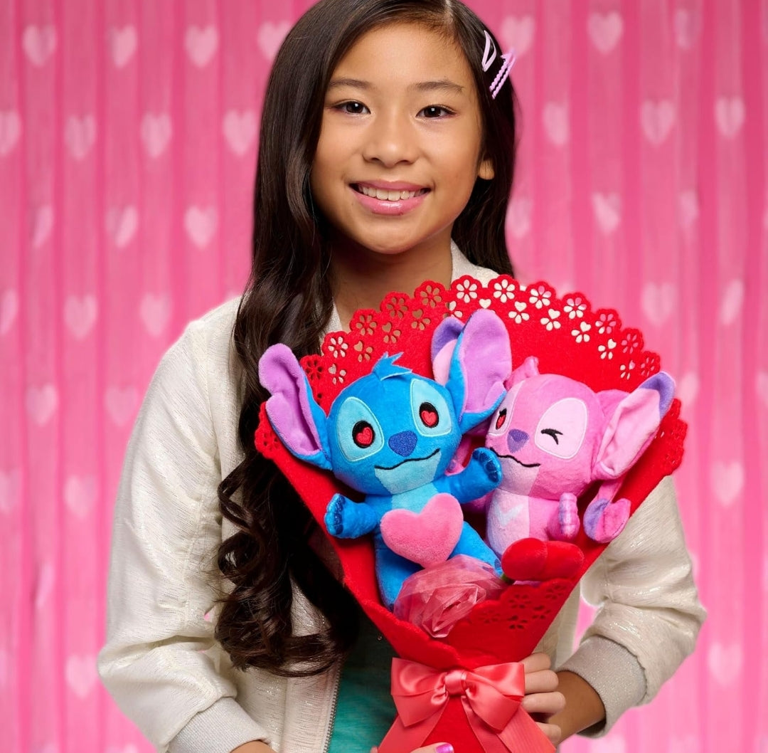 Disney Stitch Valentine 13.5-inch Medium Plush Bouquet, 4 Stuffed Animals Included, Kids Toys for Ages 3 Up by Just Play