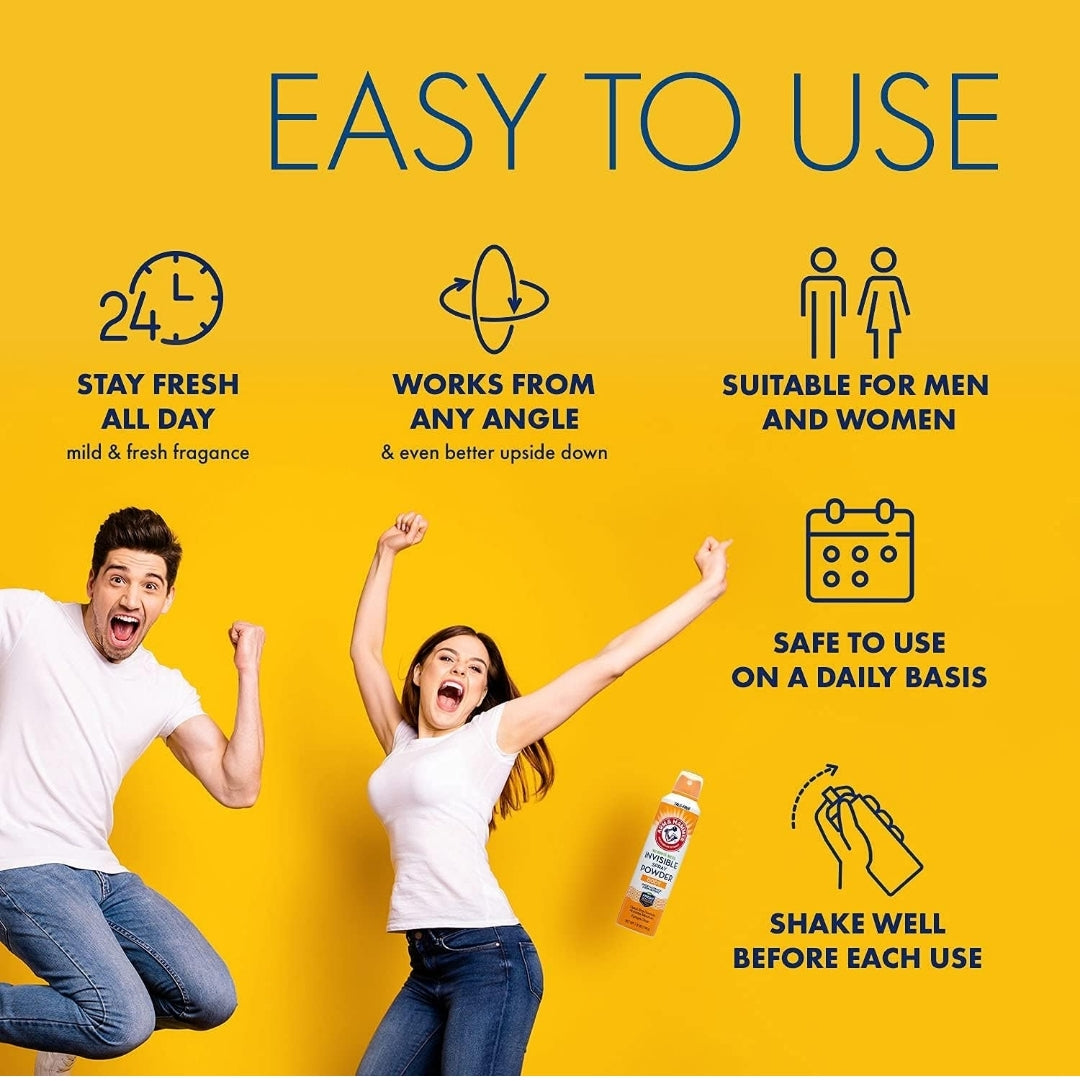 Arm & Hammer Invisible Body Powder Spray, Clear Talc-Free Body Odor & Sweat Control 7oz (3 Pack)