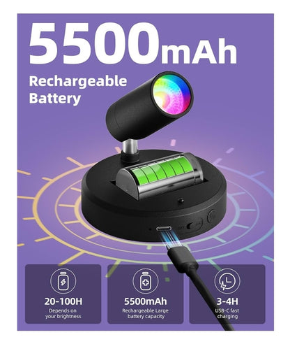 RGB Kolligte Binne met Afstandbeheer, 5500mAh Herlaaibare Prentligte, DIY-modus en 83 Kleurveranderende Opwaartse Beligting (2PK - Swart)