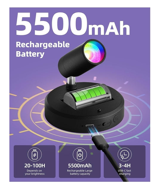 RGB Spotlights Indoor w/ Remote, 5500mAh Rechargeable Picture Lights, DIY Mode & 83 Color Changing Uplighting (2PK - Black)