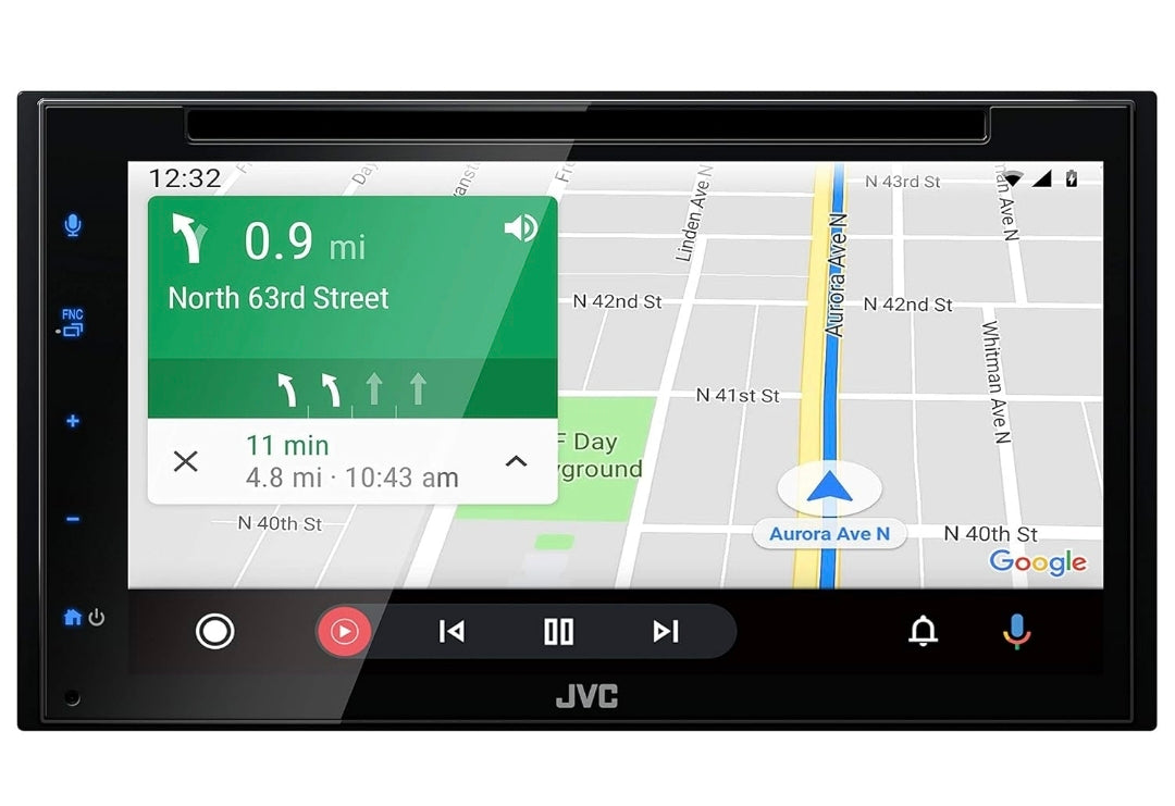 JVC KW-V660BT Apple CarPlay Android Auto DVD/CD-speler met 6.8" Kapasitiewe Raakskerm, Bluetooth Oudio en Hands-free Oproepe, MP3-speler, Dubbel DIN, 13-band EQ, SiriusXM, AM/FM Motorradio