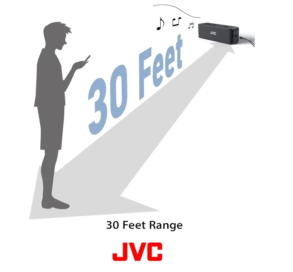 JVC Draagbare Draadlose Luidspreker met Stereoklank, Bluetooth 5.0, TWS Stereo Funksie, Waterdig IPX7, tot 22-Uur Batterylewe - SPSQ4BT, Swart
