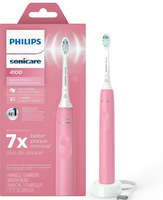 Philips Sonicare 4100 Herlaaibare Elektriese Tandeborsel, met Druksensor, 2 Intensiteitstellings – Diep Pienk (Model HX3681/26)