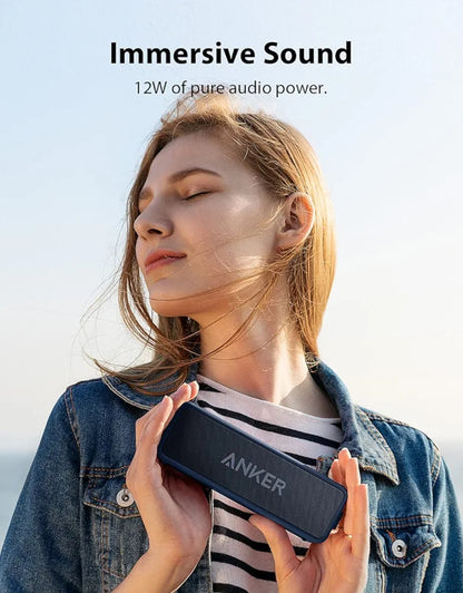 Anker Soundcore 2, 12W Dual-Driver, Portable Bluetooth Speakers for Daily Use, and Wireless, Extended Battery Life, 24-Hour Playtime, IPX7 Water Resistant, Built in Mic, 66 ft Bluetooth Range- Blue